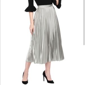 Silver Pleated Tea Length Skirt